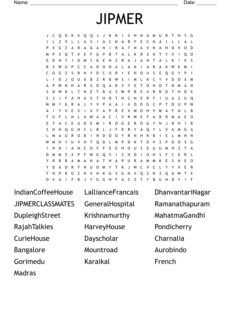 JIPMER Word Search