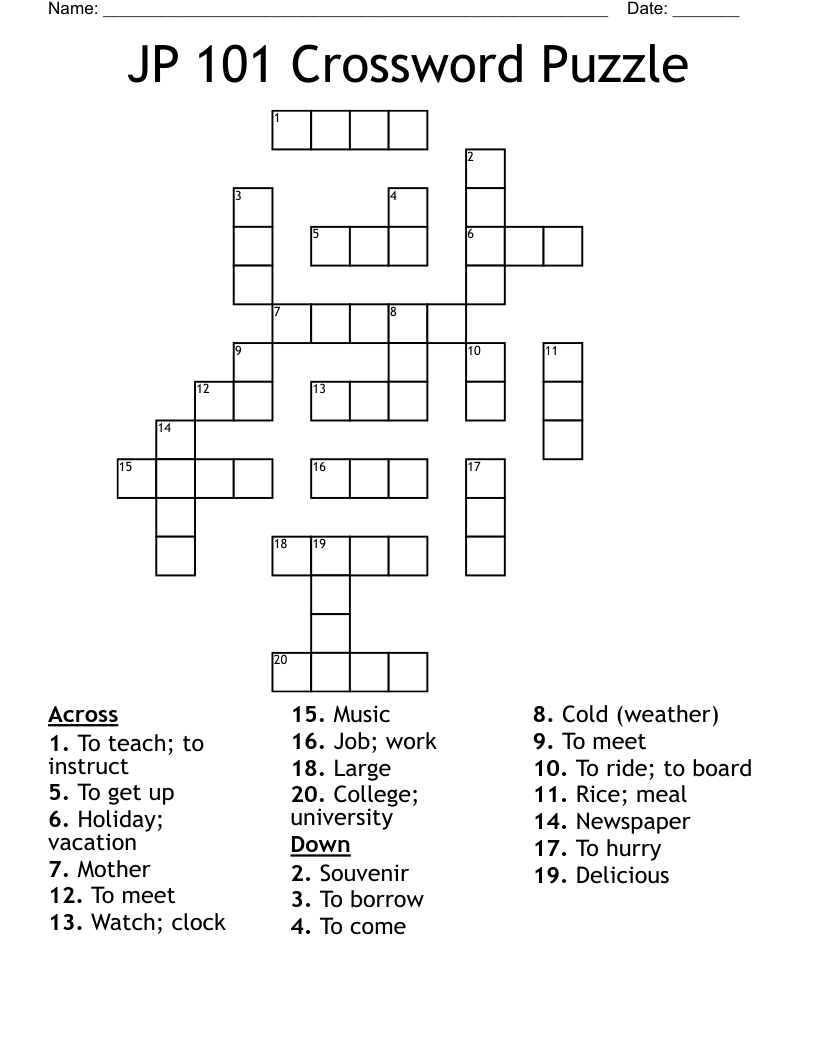 JP 101 Crossword Puzzle WordMint