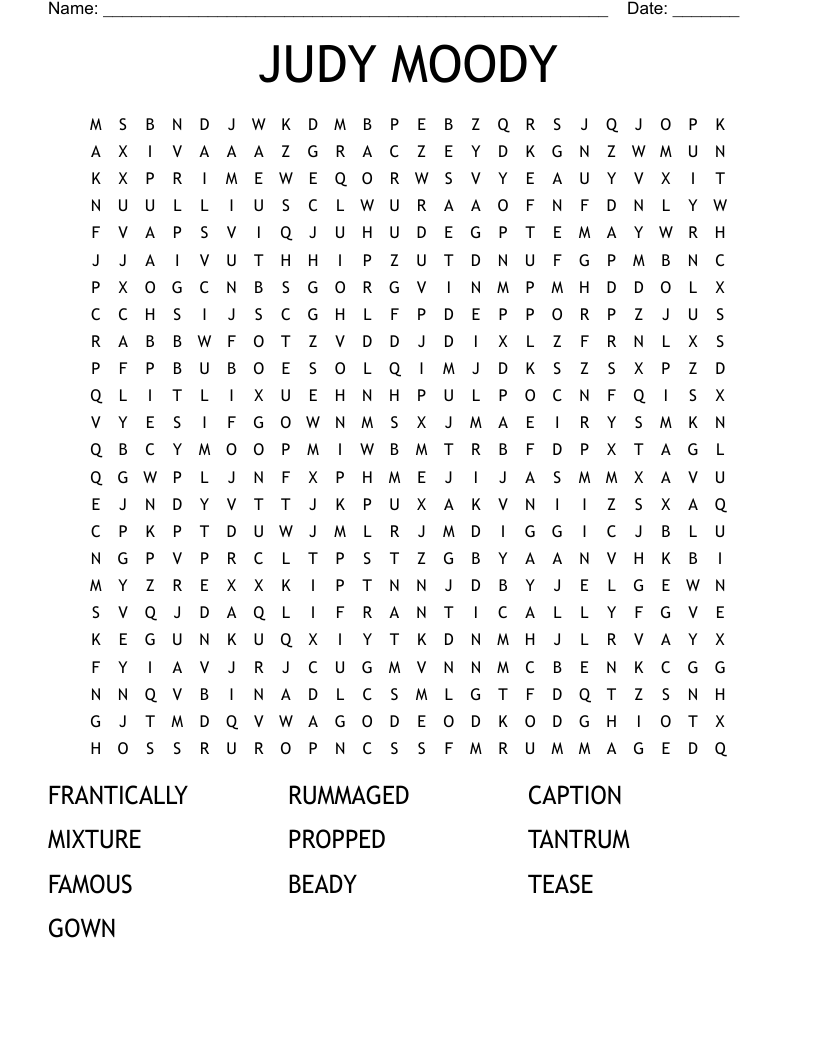 JUDY MOODY Word Search WordMint