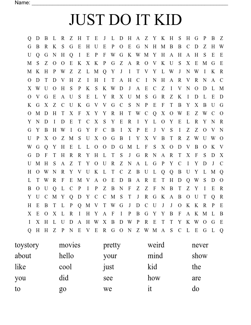 JUST DO IT KID Word Search