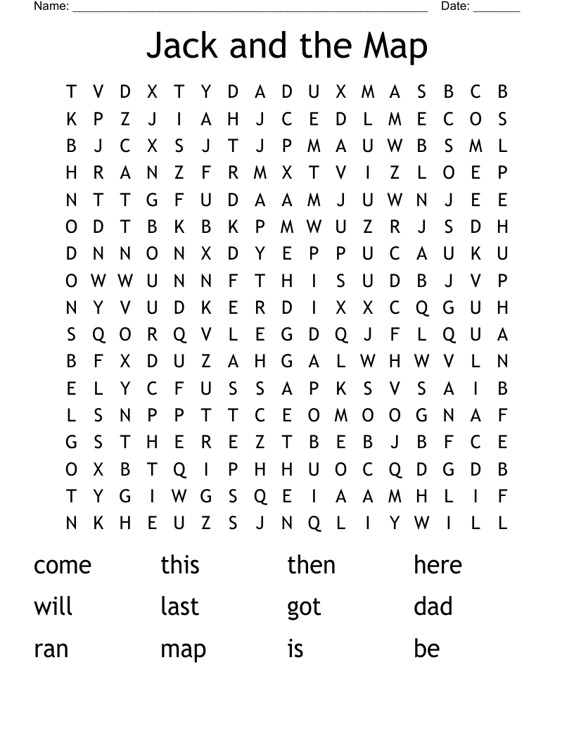 Jack and the Map Word Search