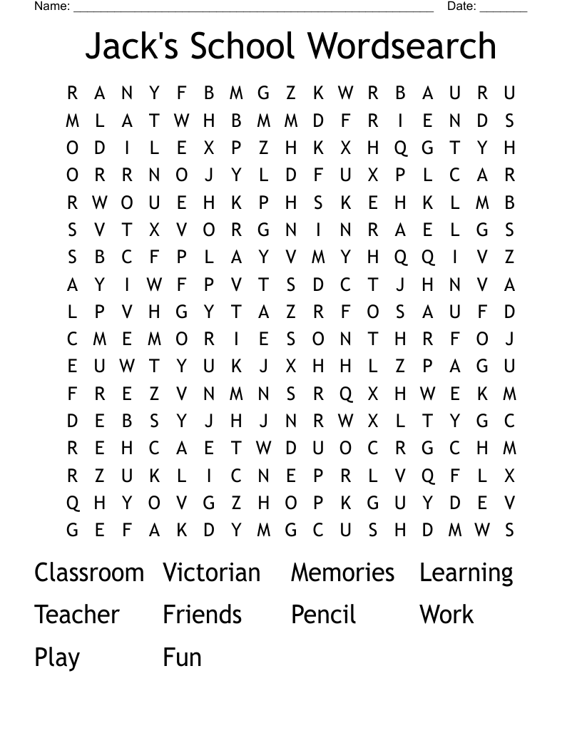 Jack's School Wordsearch