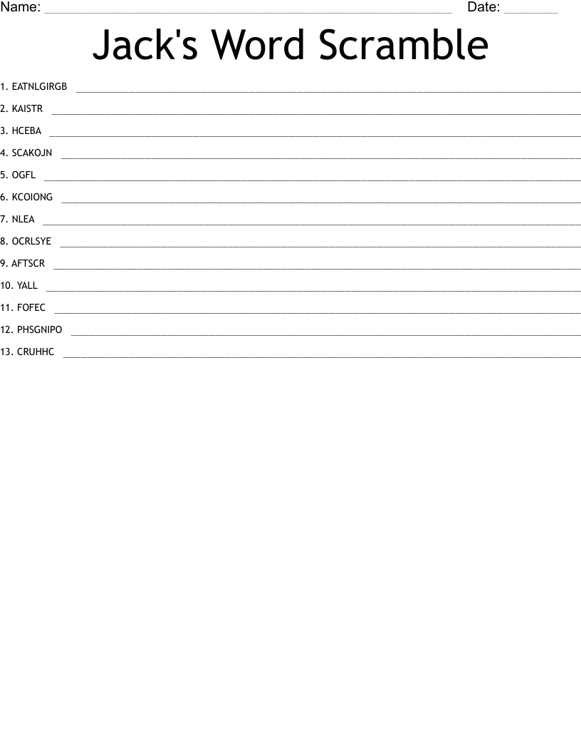 Jack's Word Scramble WordMint