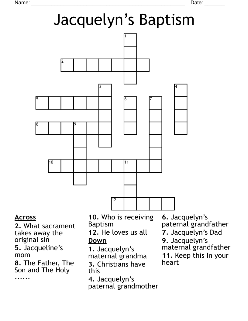 Jacquelyn’s Baptism Crossword WordMint