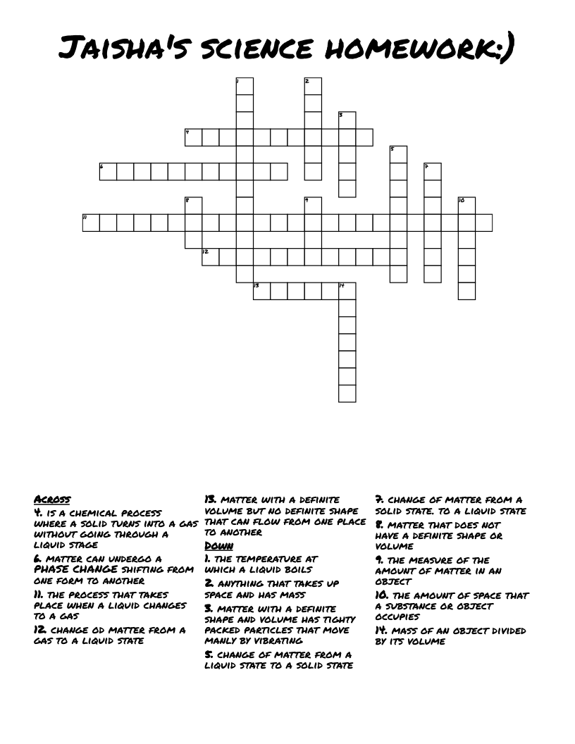Jaisha's science homework:) Crossword