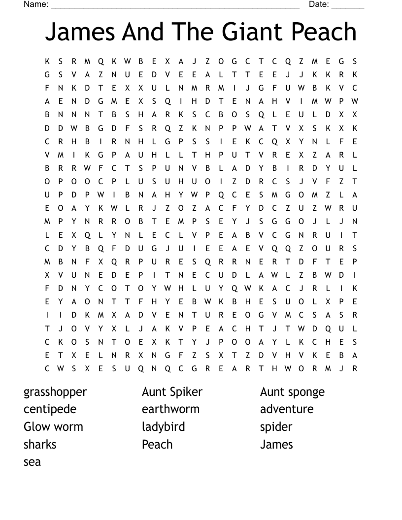 James And The Giant Peach Word Search WordMint