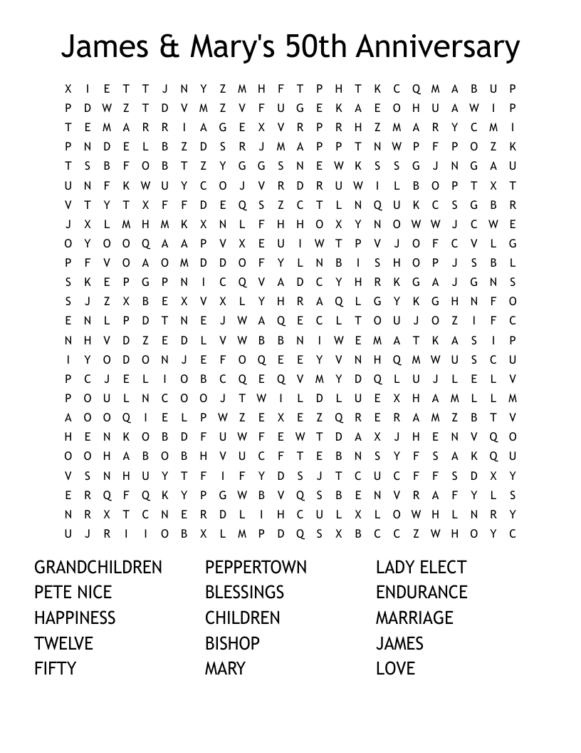 James & Mary's 50th Anniversary Word Search