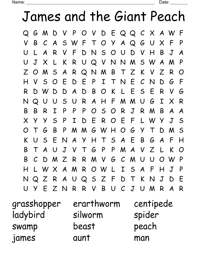 James And The Giant Peach Word Search WordMint