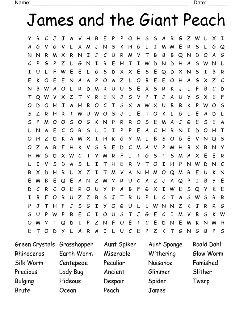James And The Giant Peach Word Search WordMint