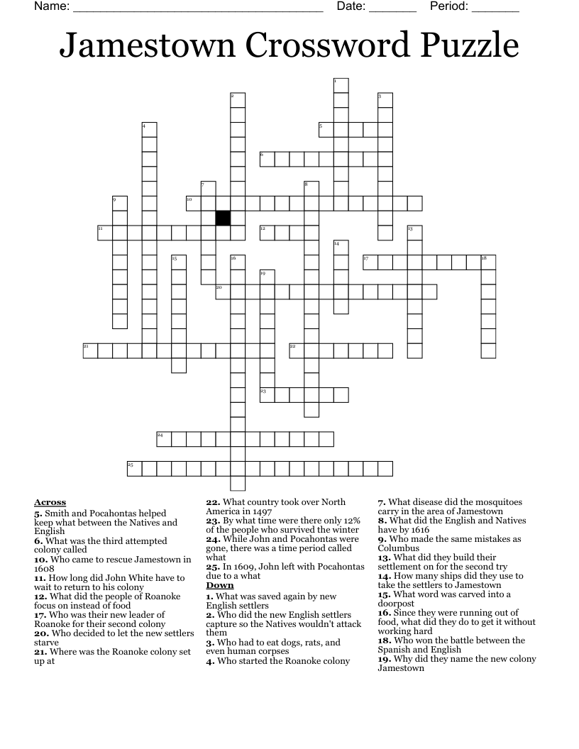 Jamestown Crossword Puzzle