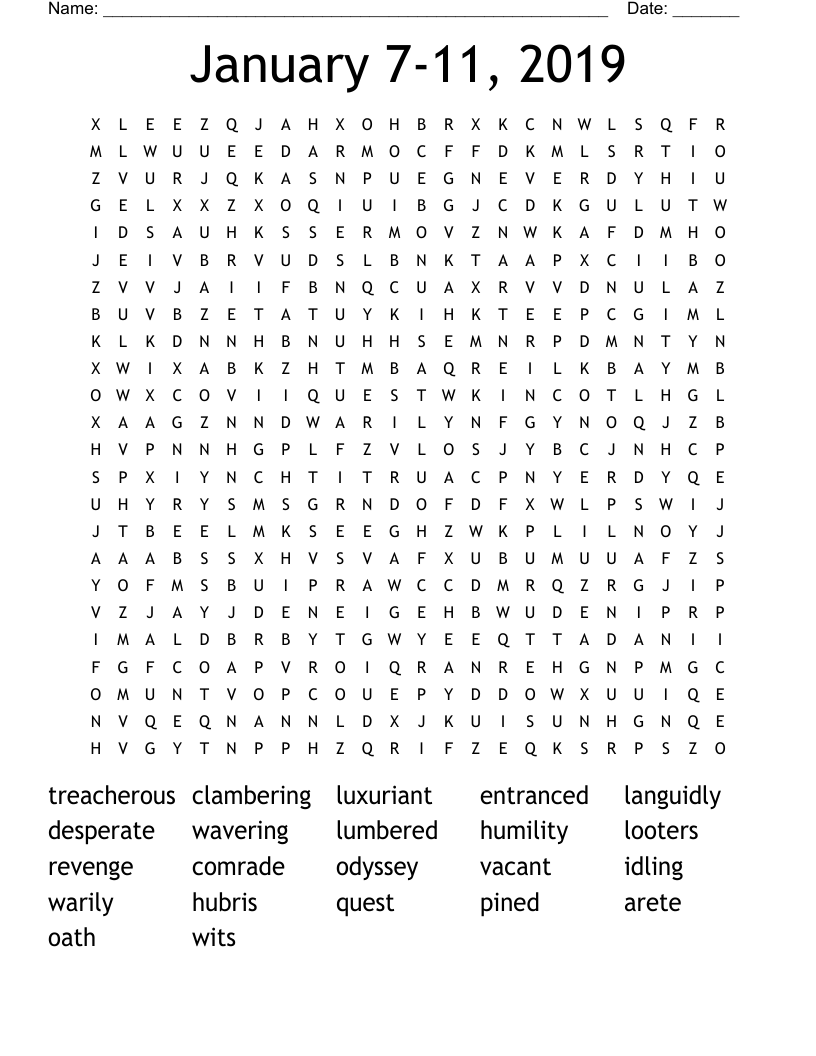 January 7-11, 2019 Word Search