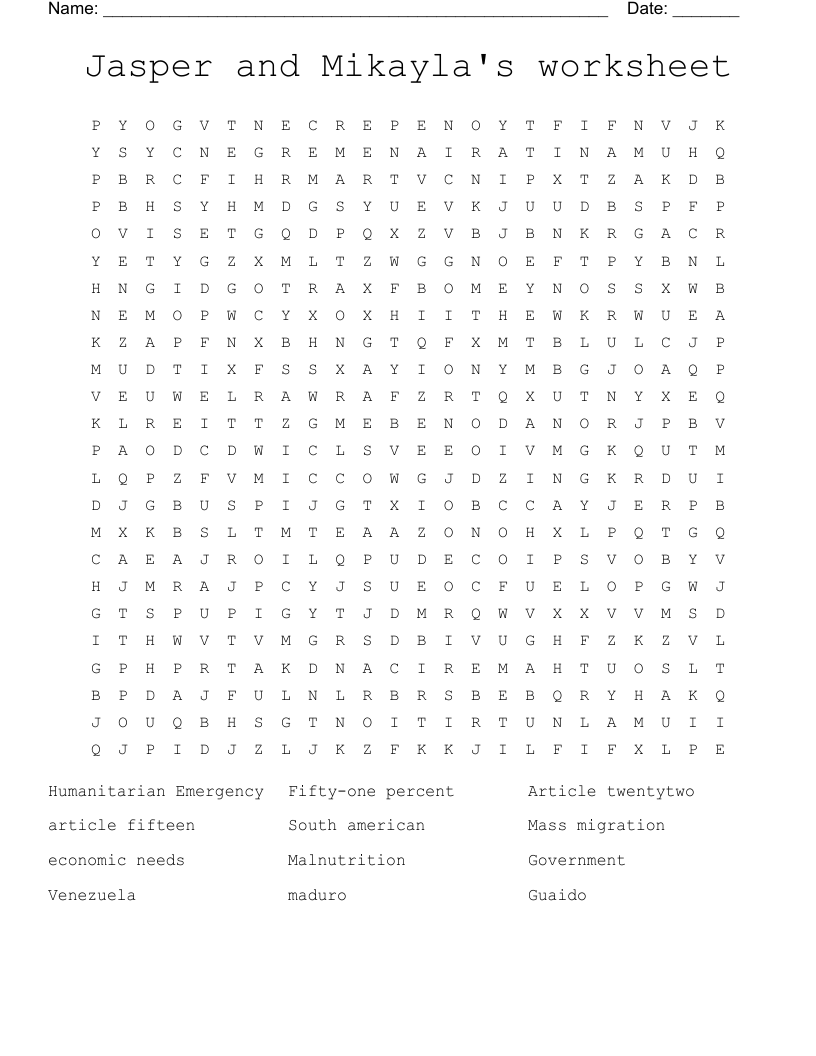 Jasper and Mikayla's worksheet Word Search