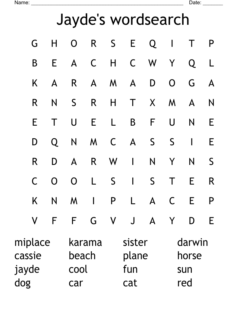 Jayde's wordsearch