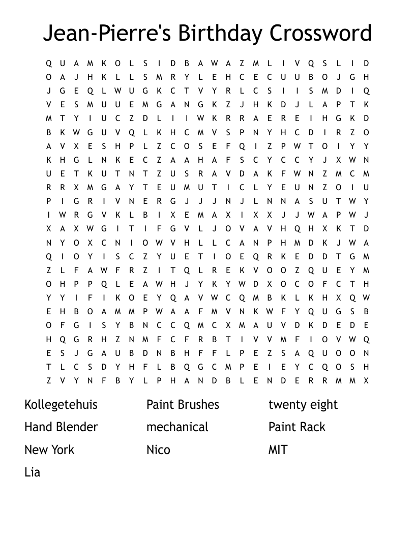 Jean Pierre s Birthday Crossword Word Search WordMint