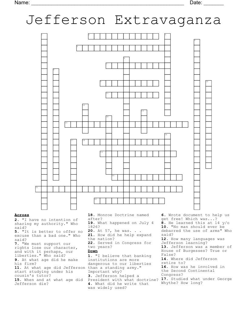 Jefferson Extravaganza Crossword