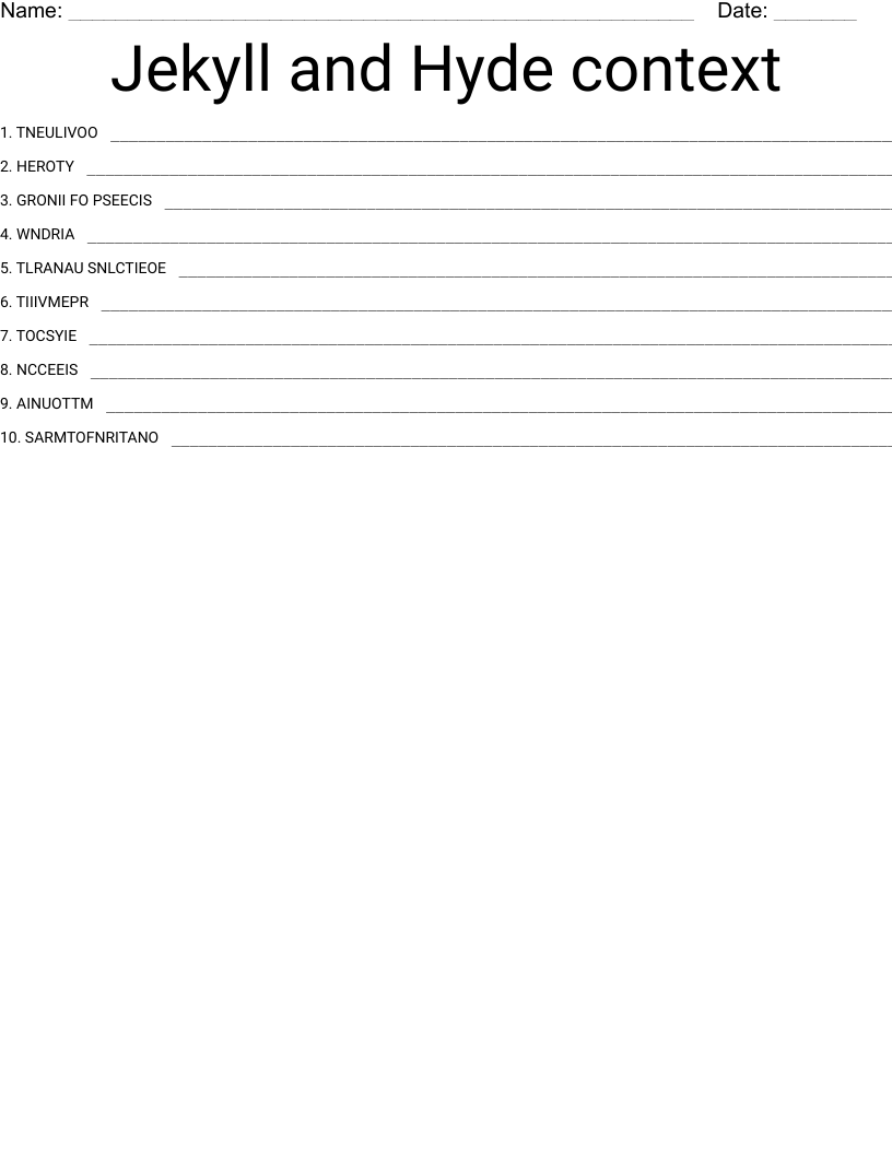 Jekyll and Hyde context Word Scramble