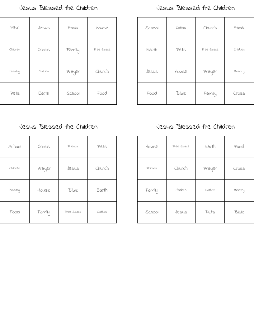 Jesus Blessed the Children Bingo Cards