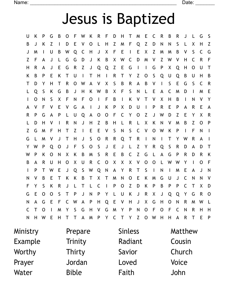 Baptism Word Search Printable