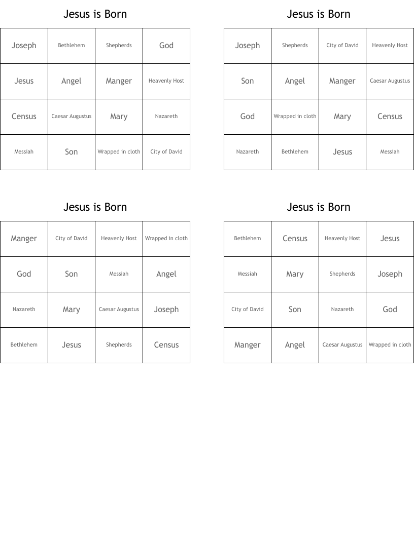 Jesus is Born Bingo Cards