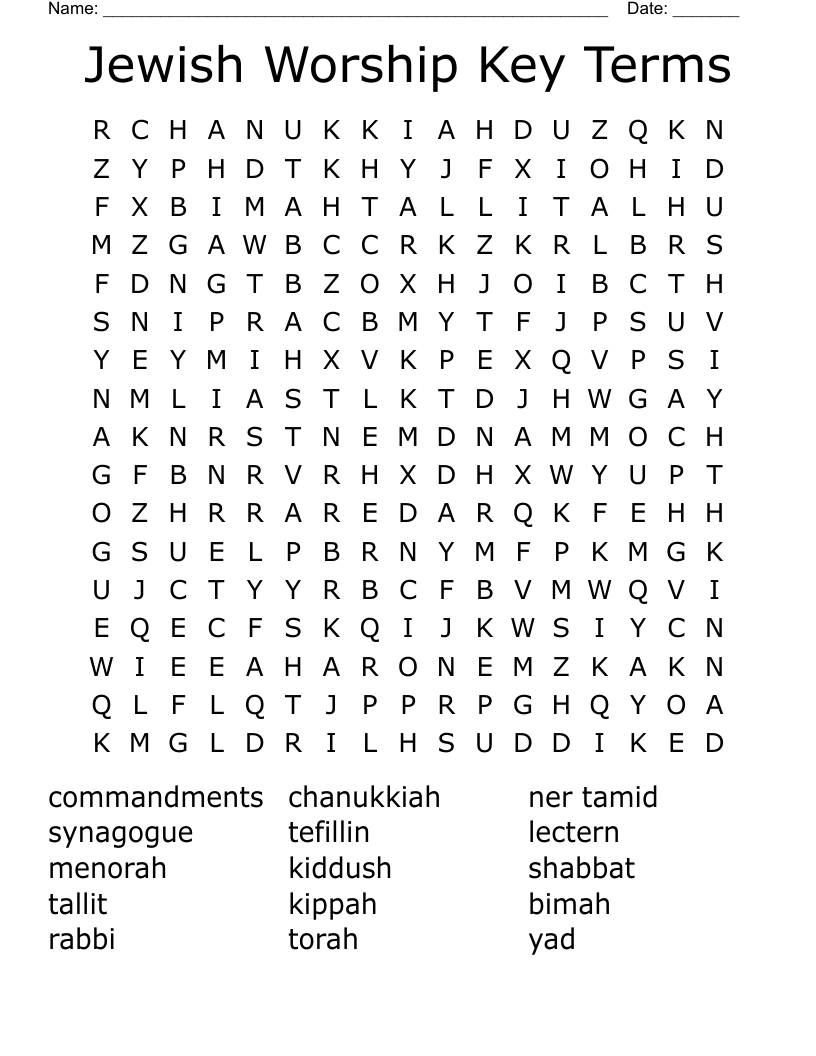 Jewish Worship Key Terms Word Search WordMint