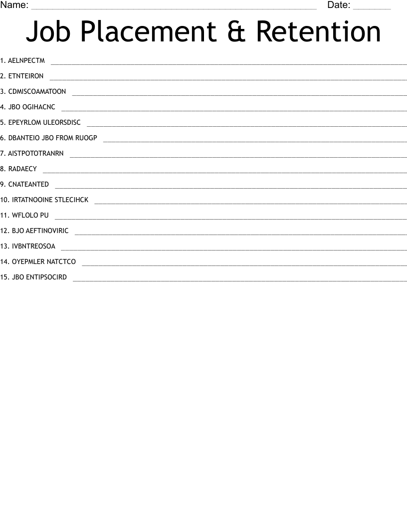Job Placement & Retention Word Scramble WordMint
