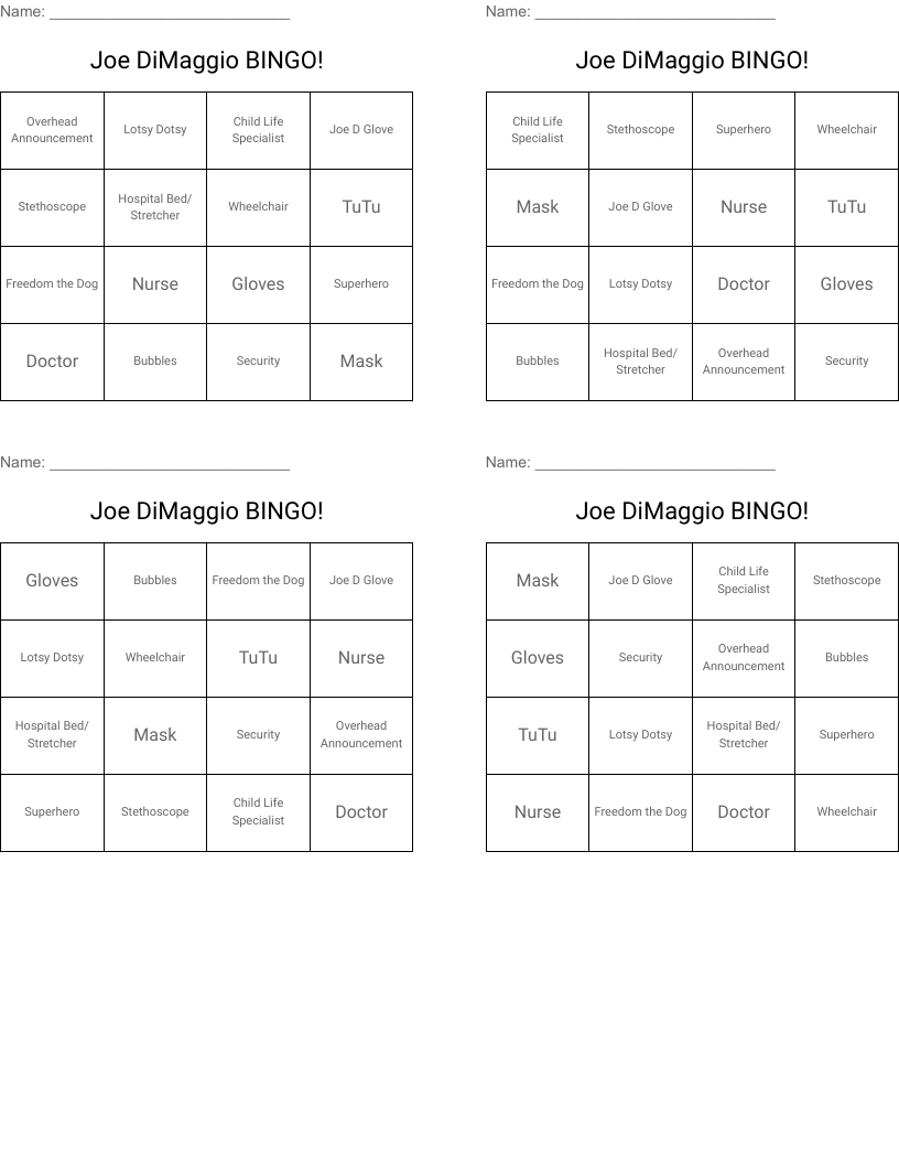 Joe DiMaggio BINGO! - WordMint