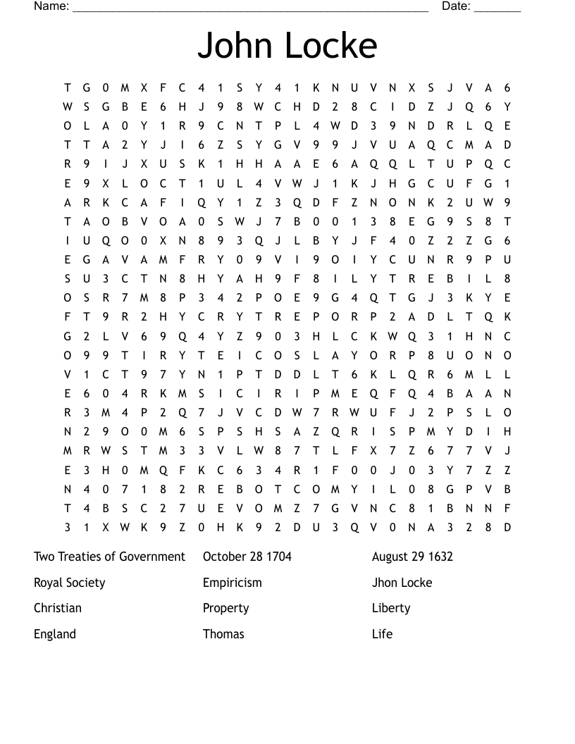 John Locke Word Search WordMint