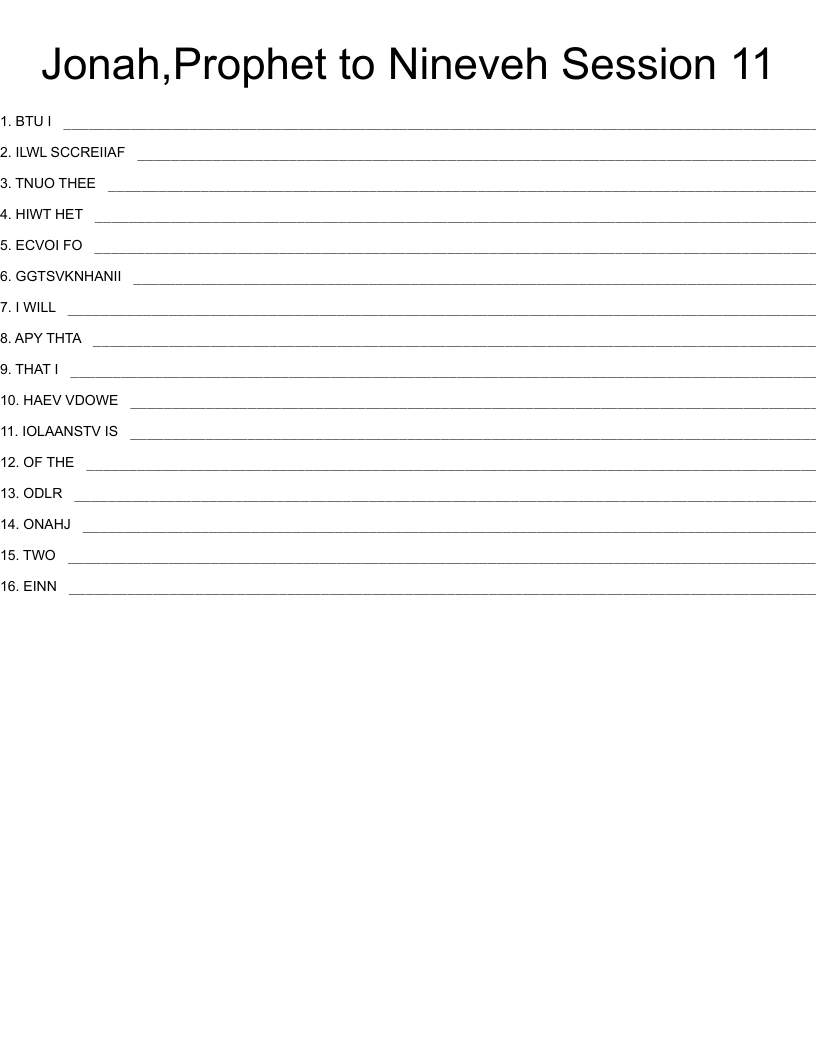 Jonah,Prophet to Nineveh Session 11 Word Scramble