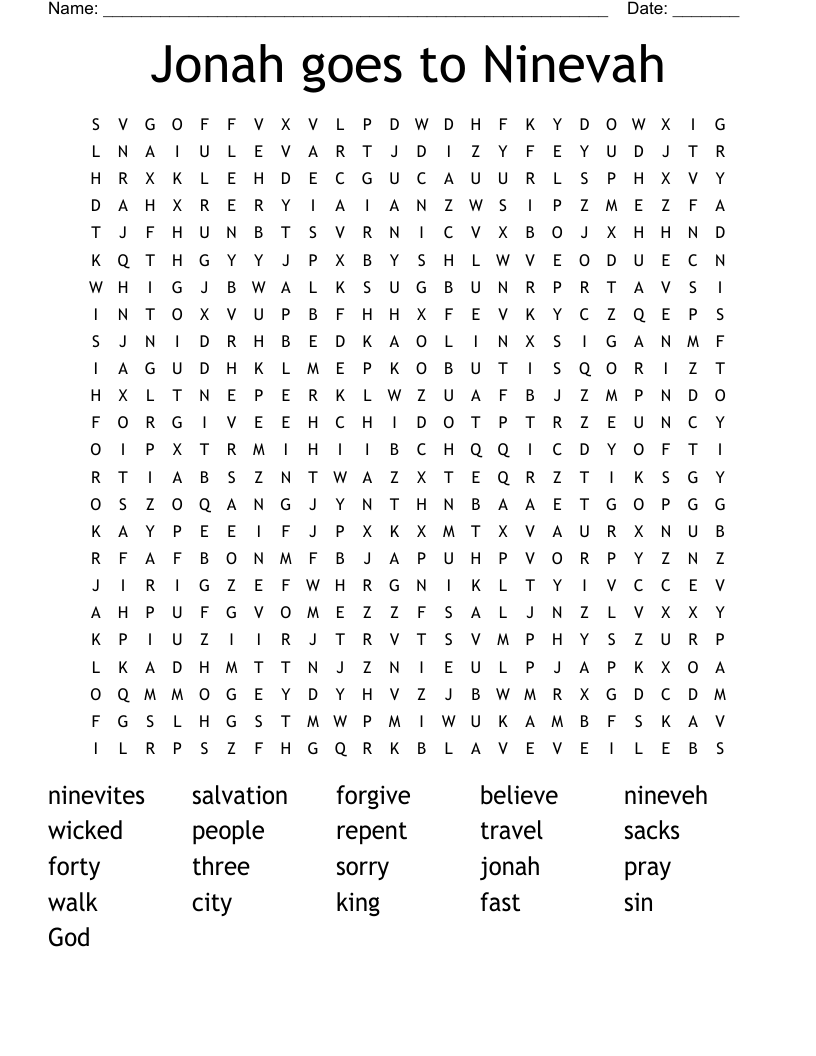 Jonah goes to Ninevah Word Search