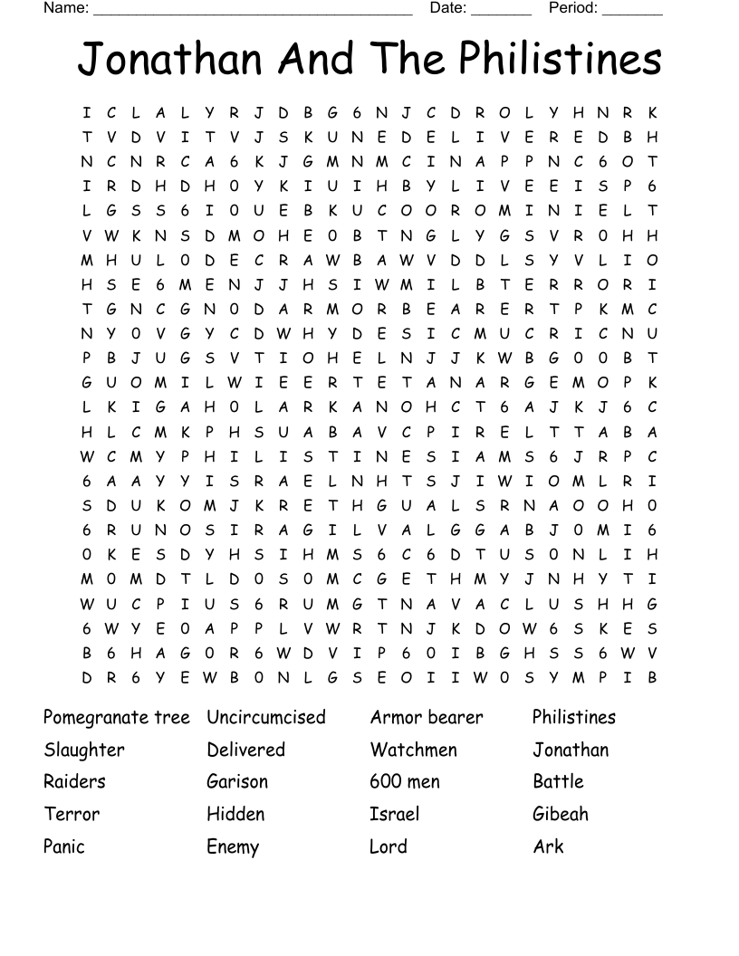 Jonathan And The Philistines Word Search