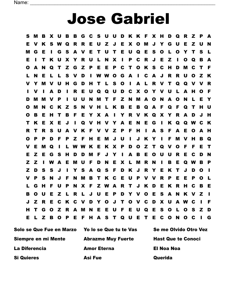 Jose Gabriel Word Search