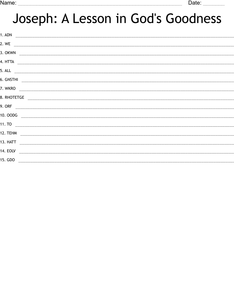Joseph: A Lesson in God's Goodness Word Scramble