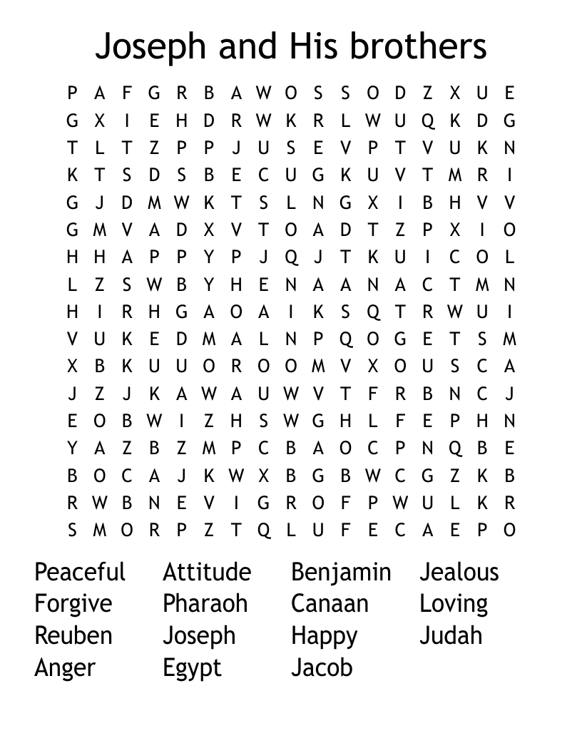Joseph And His Brothers Word Search WordMint