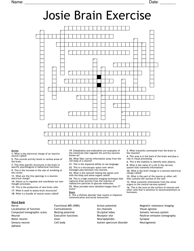 Josie Brain Exercise Crossword