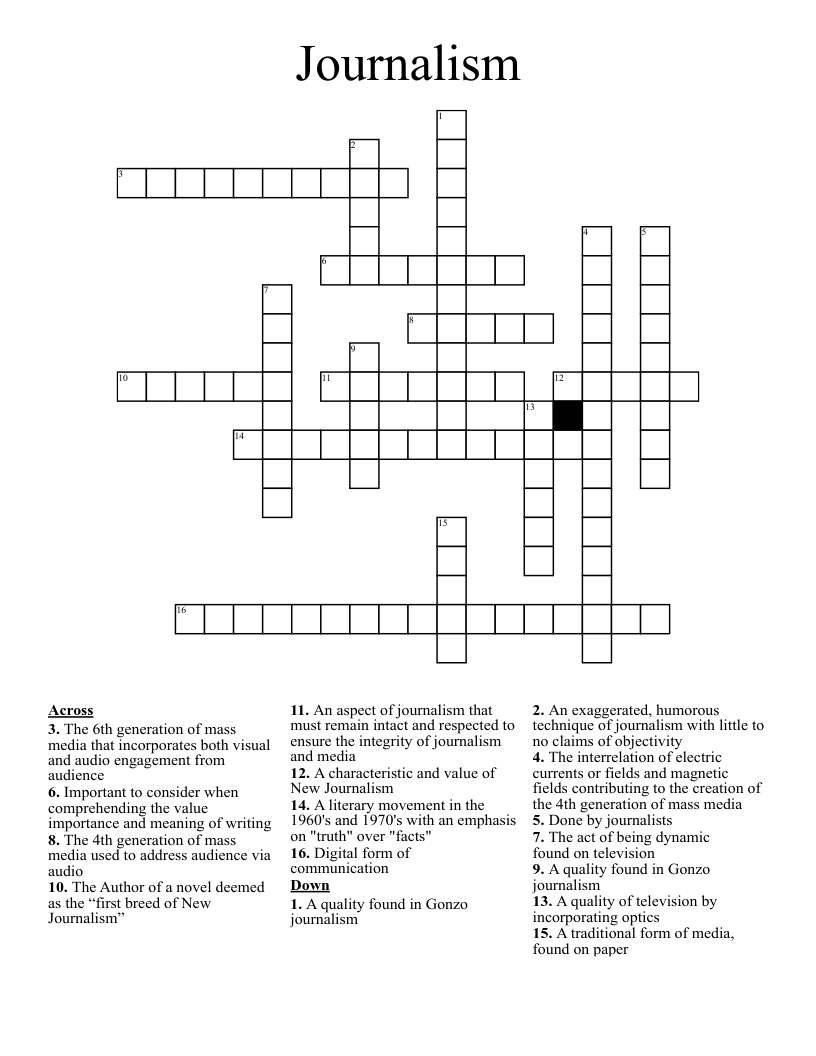 Journalism Crossword WordMint