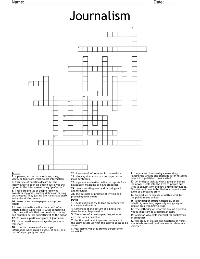 Journalism Crossword WordMint