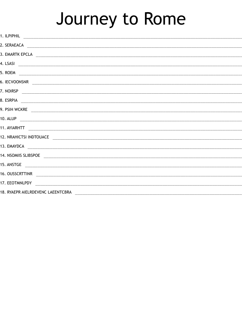 Journey to Rome  Word Scramble