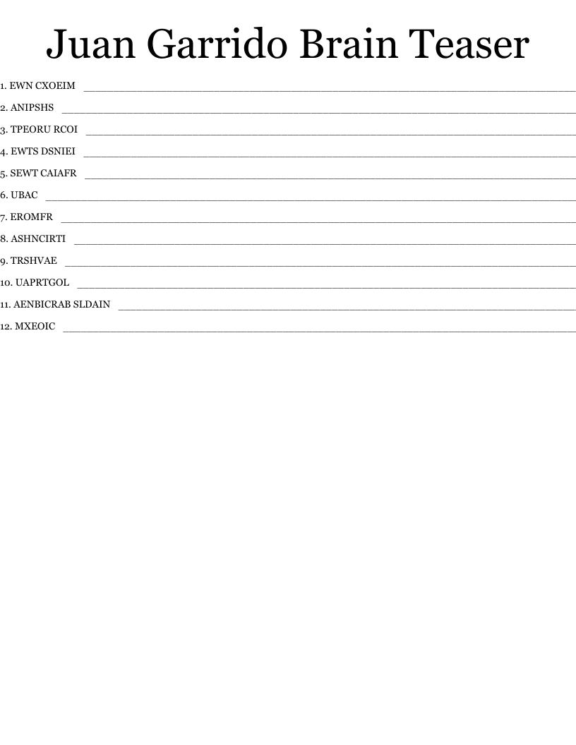 Juan Garrido Brain Teaser Word Scramble