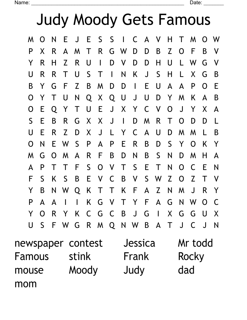 Judy Moody Crossword WordMint