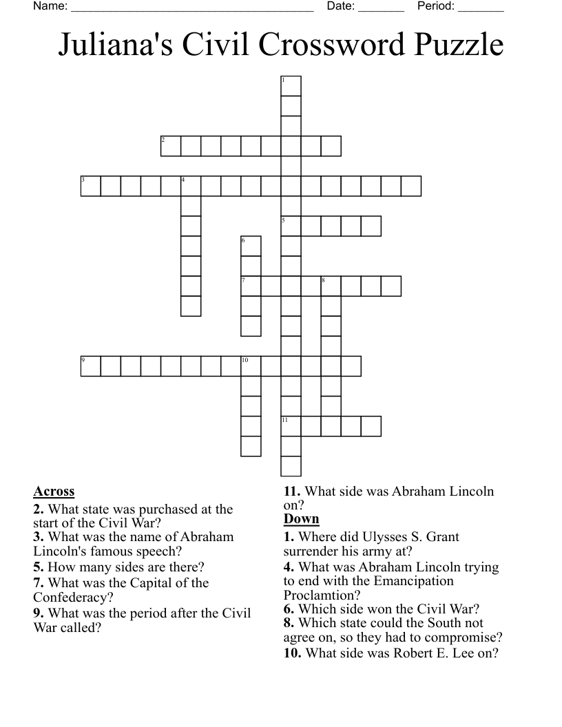 Juliana's Civil Crossword Puzzle - WordMint