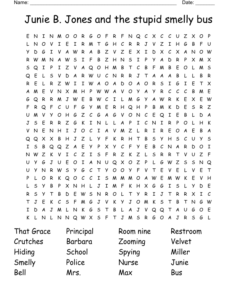 Junie B Jones And The Stupid Smelly Bus Word Search WordMint