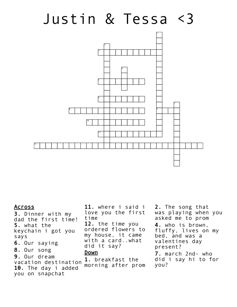 Justin & Tessa <3 Crossword