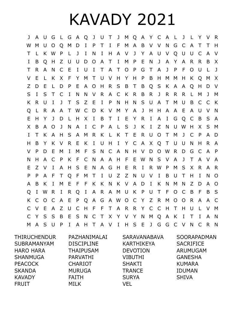 KAVADY 2021 Word Search