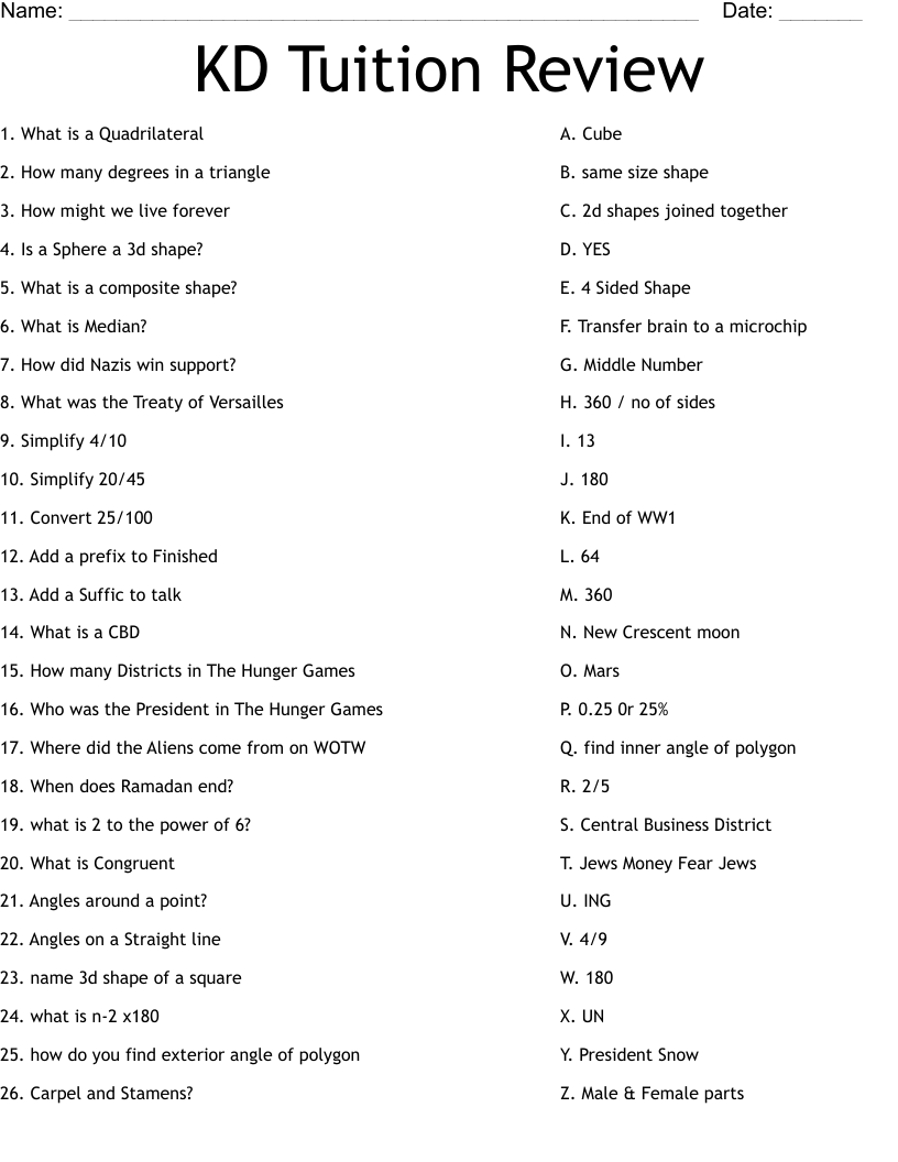 KD Tuition Review Worksheet