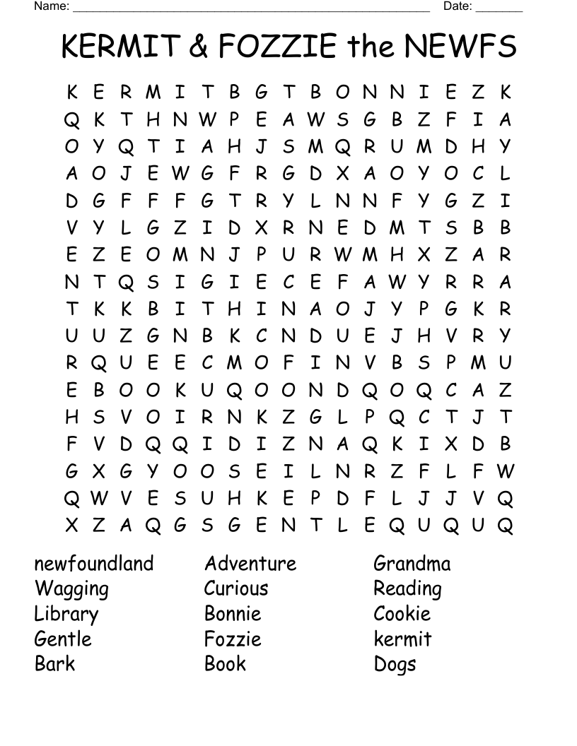 KERMIT & FOZZIE the NEWFS Word Search