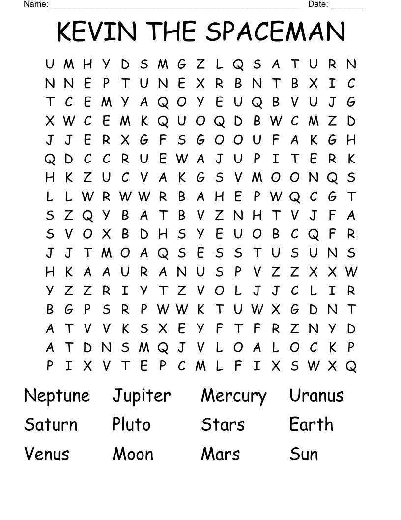 KEVIN THE SPACEMAN  Word Search