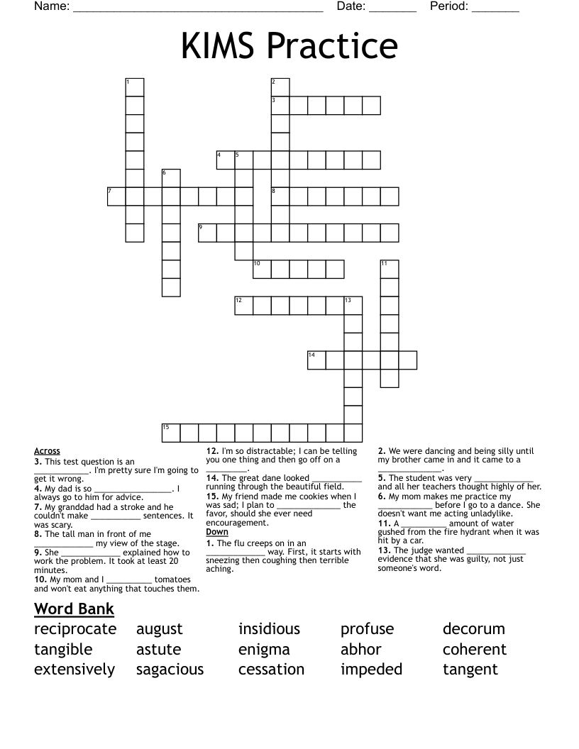 KIMS Practice Crossword