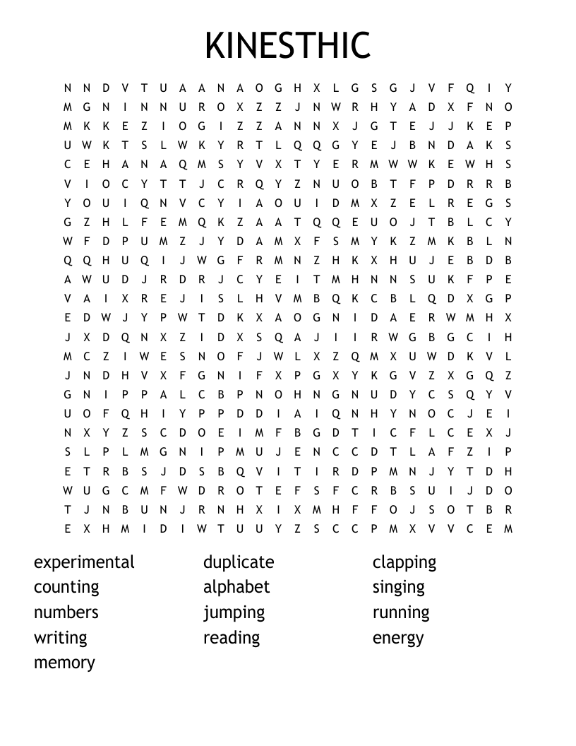 KINESTHIC Word Search