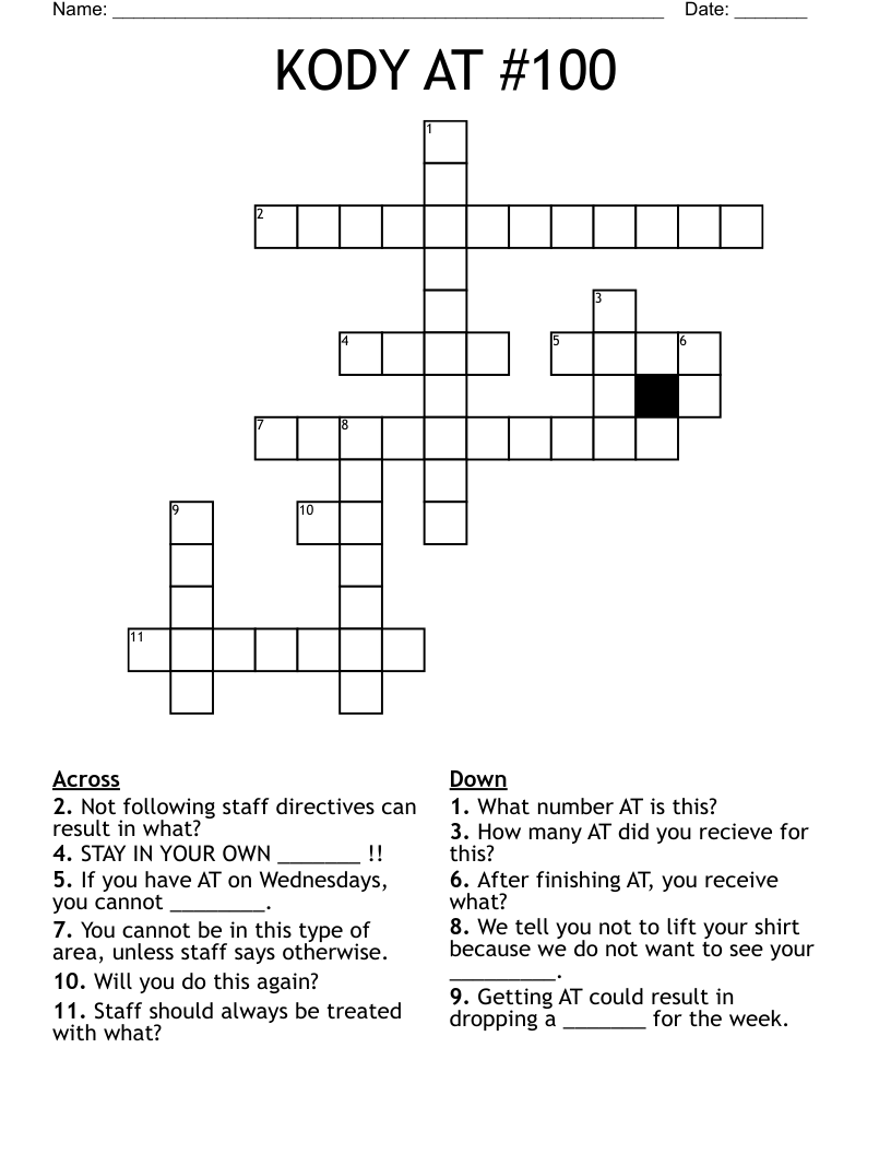 KODY AT #100 Crossword