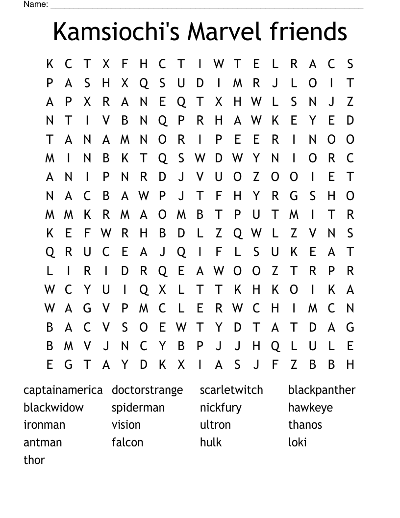 Kamsiochi's Marvel friends Word Search